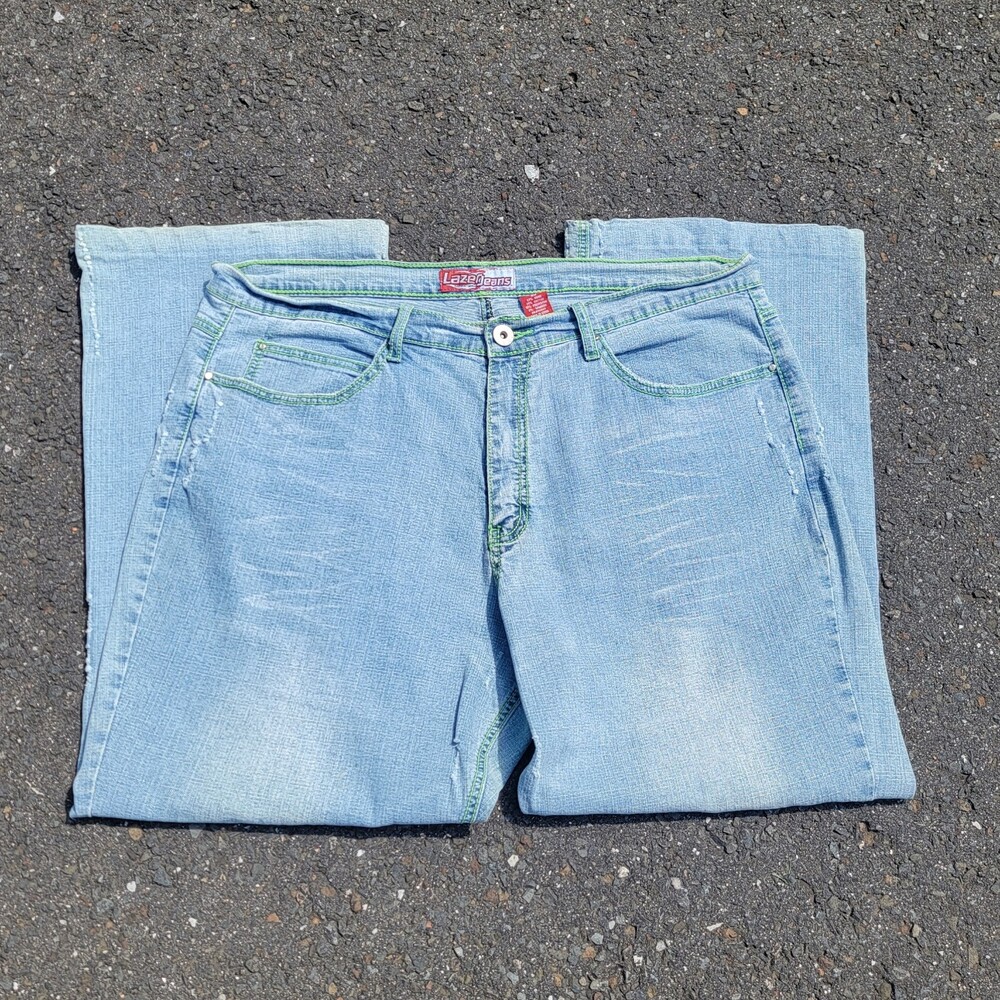 Vintage Lazer Jeans Women's Size 20 Blue Denim Neon Green Stitch Y2K Retro 70s
